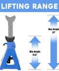 Front view of a blue 6-ton automotive jack stand; heavy-duty steel, adjustable height 14.6–24 inches.