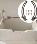 Two Piece Lid Support Hinge Set For Cabinets And Wooden Jewelry Boxes With Curved Rods And Eight Screws installed on cabinet