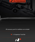 Front Suspension Track Bar Panhard Bar With Ball Joint And Bushing For Ford F 250 Super Duty 2017 To 2020 And F 350 Super Duty 2017 To 2020, Fits 4WD Models Only, No HD Suspension, Black Steel With Anti Corrosion Finish. shown with mounting hardware, black steel