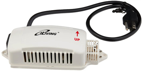 Exhaust Fan Smart Remote Control Kit With Programmable Thermostat Humidistat And Solid State Speed Controller Timer Long Range Large LCD Display White, showing the white controller with cord and plug.