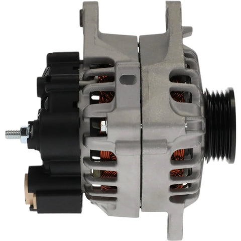 Side view of a 12V 90A Alternator Replacement For Hyundai Accent 03 09 Tiburon 04 07 Tucson 06 09 Kia Rio 06 09 Spectra 04 06 Sportage 05 10.