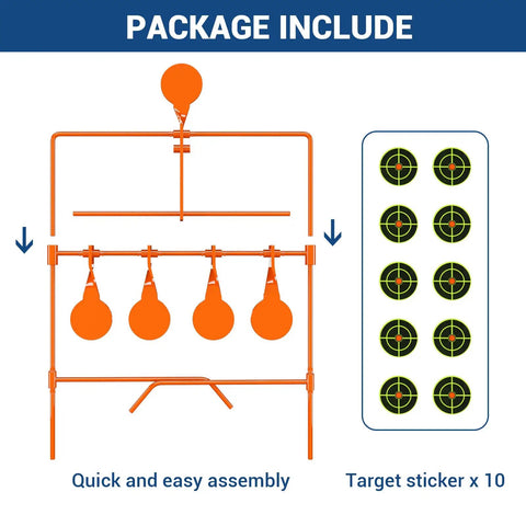 Auto Reset Steel Target For.22 Caliber Rimfire Handguns And Rifles Neon Orange with bullseye target stickers package