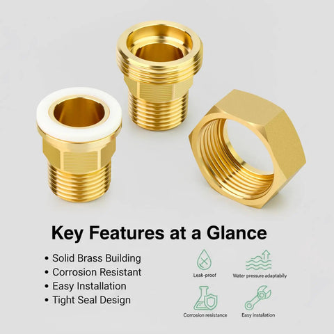 Brass Union Fitting 3/8 Inch NPT Male To 3/8 Inch NPT Male 2 Pack showing solid brass and corrosion-resistant features.