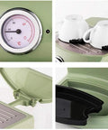 Close-up of Semi Automatic Espresso Machine 19 Bar Pump With Pressure Gauge Dual Temperature Control for home use, retro green design