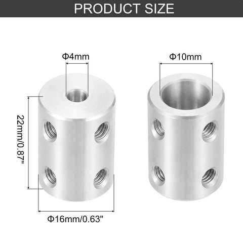 Beefy Steel Shaft Coupler For Motors And 3D Printers 4mm To 10mm, 22mm Long 16mm Diameter Encoder Joint, Heavy Duty DIY Connector Reducing Shock And Noise, Includes 8 M4 Screws, 2 Pieces; size diagram