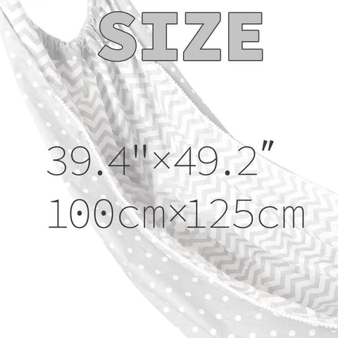 Chill Nylon Baby Hammock Swing For Indoor Or Outdoor Use, Grey 100x125cm with polka dot and chevron design highlighting size