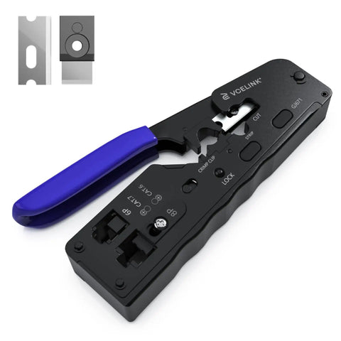 RJ45 Crimp Tool That Does It All All In One Pass Through Ethernet Crimper For CAT7 CAT6A CAT6 CAT5E CAT5 Connectors With Screw Adjustment