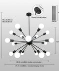 Dope Black Sputnik Chandelier With 18 Lights Adjustable Height Pendant Light For High Ceilings Industrial Mid Century