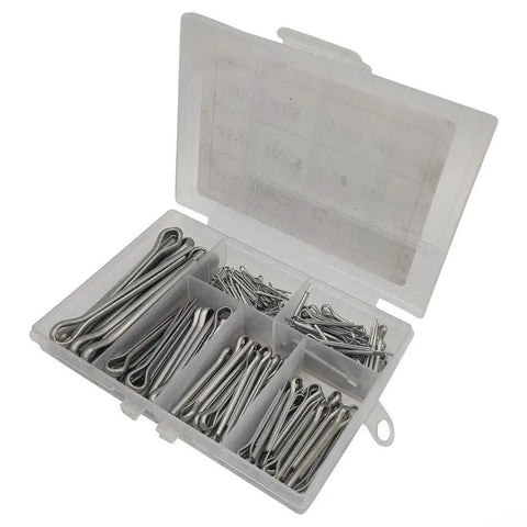 Rust Resistant Galvanized Cotter Pin Set With 230 Pieces Of U Shape Hairpin Clips And Fasteners Kit For Industrial Automotive Machinery And DIY Projects Includes Durable Storage Case And A Wide Range Of Fasteners For Any Job, open case