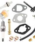 Parts from Beefed Up Carburetor With Main Jet Kit For 196cc 200cc And 212cc Mini Bikes Go Karts, including gaskets and fuel filter.
