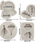 Hot Air Balloon Silicone Fondant Molds Set Of 4 For Cake Decorating And Cupcake Toppers, Easy To Use And Totally Fun For Candy, Chocolate, Polymer Clay And Gum Paste Creations, showing various sizes and cloud designs.