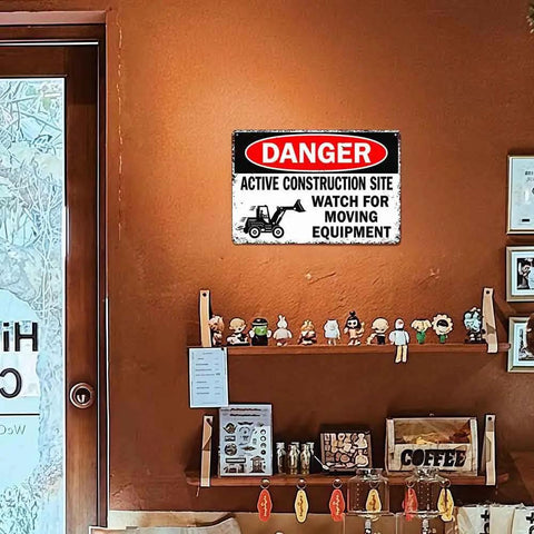 12 By 8 Inches Aluminum Danger Active Construction Site Warning Sign wall-mounted in indoor setting
