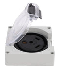 TT 30R Lockable Power Outlet Receptacle with Brass Contacts and IP55 Weatherproof Rating, open view showing the receptacle design.