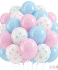 Pastel Pink and Blue Gender Reveal Balloons Set 60 Pack 12 Inch Includes 20 Pink 20 Blue 10 Pink Bow Print 10 Blue Bow Print Balloons Plus Ribbon for Easy Decorating Perfect for Baby Shower or Boy or Girl Reveal display