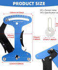 Dead On Bicycle Spoke Tension Meter For Road And City Bikes Heavy Duty Premium Aluminum Tensiometer with size details.