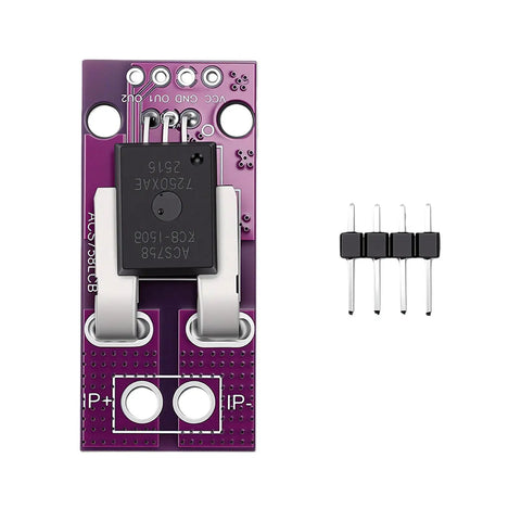 Rock Hard Hall Current Sensor Module Rated At One Hundred Fifty Amps Made For Motor Control Circuit Designs and Garage Builds Featuring Ten Millivolt Per Amp Sensitivity For Nailing Precise Current Readings on a purple PCB.