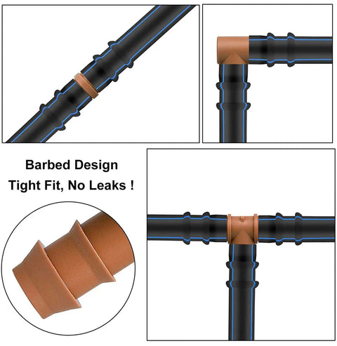 Half Inch Drip Irrigation Fittings Kit With Half Inch Tubing 18 Pieces Barbed Connectors Including 6 Tees 6 Couplings 6 Elbows