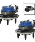 Front Wheel Hub And Bearing Assembly Direct Fit For Buick Lucerne Allure Century Lacrosse LeSabre Park Avenue Rendezvous And Chevy Impala Monte Carlo Bonneville Grand Prix Pontiac shown in a set of two with close-up of connector.