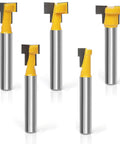 Keyhole Router Bit Set With One Quarter Inch Shank, Five Piece Cutter Kit With Carbide Inserts, Includes Five Sizes, Steel Body