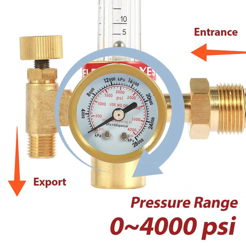 Abizarch HTP flow meter regulator for Argon/CO2 MIG TIG, brass body with dial gauge 0–4000 psi