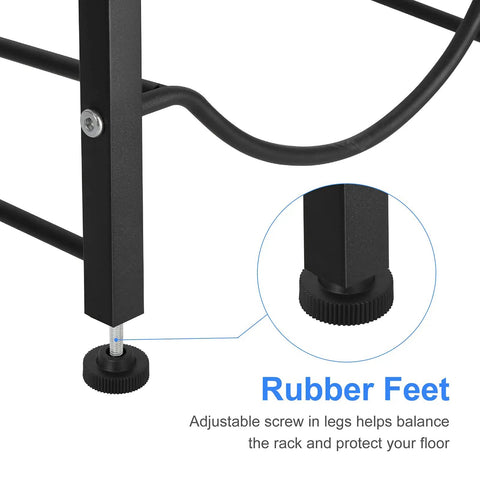 Close-up of adjustable rubber feet on Four Tier 5 Gallon Water Jug Rack Stand For Home And Office, Heavy Duty Detachable Water Cooler Storage Organizer