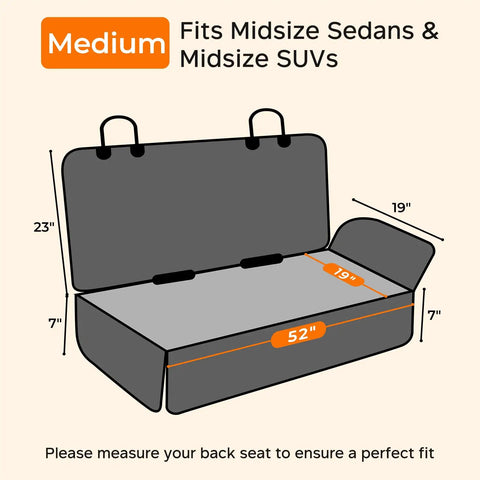 Diagram showing dimensions of Dog Car Seat Cover For Back Seat Waterproof Non Slip Scratchproof Pet Seat Protector for midsize cars