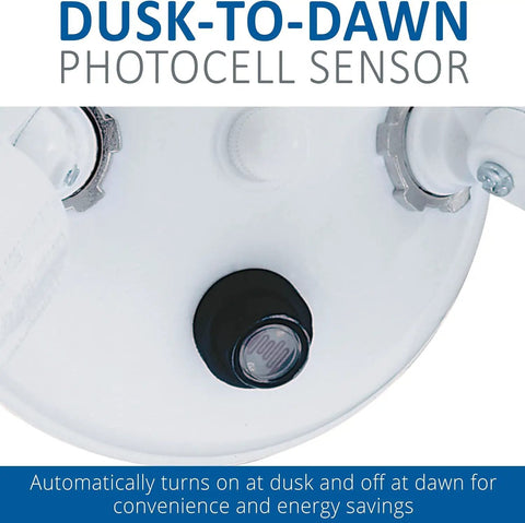 Close-up of the Outdoor Dusk To Dawn Security Flood Light With Twin PAR Holder Photocell Sensor 120 Volt White
