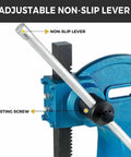 Adjustable non-slip lever and adjusting screw detail on Heavy Duty Cast Iron Arbor Press Machine with Solid Base.