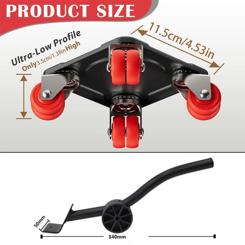 360 Degree Rotating Heavy Duty Furniture Mover Dolly With Auxiliary Lifter For Sofas Beds Washing Machines And More Easy Glide Wheel System Built To Move Big Stuff Through Narrow Hallways Stairs And Tight Spaces During Home Or Warehouse Moves, 340mm dolly with 50mm lifter and red casters