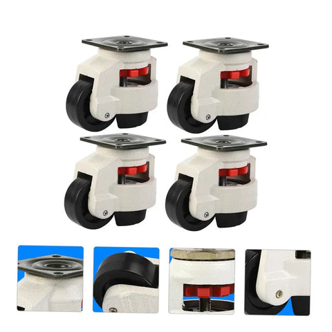 Heavy Duty Leveling Swivel Casters 4-Pc Set With GD-80F 500Kg Load Capacity For Workbenches And Industrial Equipment on white background