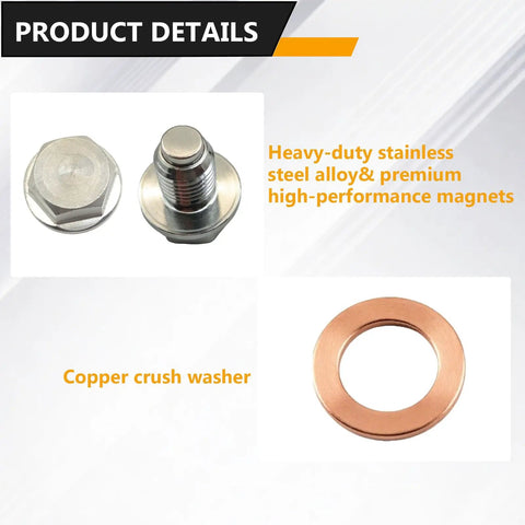 Dude Check This Out M14x1.5 Magnetic Stainless Steel Oil Drain Plug Kit With Copper Gasket For Cars Boats And Motorcycles No Leaks Allowed stainless plug and copper washer
