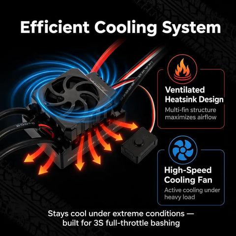 Efficient cooling system of 60A Sensorless Brushless ESC For 1 To 10 Scale RC Cars Trucks Buggy Truggy 2S To 3S LiPo Compatible SBEC 6V 3A High Performance Speed Controller With Smooth Throttle Response And Easy Setup
