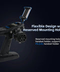 11 Channel 2.4GHz RC Transmitter With 3.5 Inch IPS Display And Dual Antennas, mounted, side view with display and joystick.