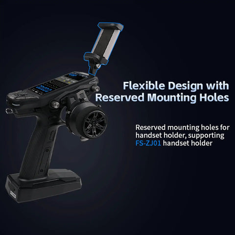 11 Channel 2.4GHz RC Transmitter With 3.5 Inch IPS Display And Dual Antennas, mounted, side view with display and joystick.