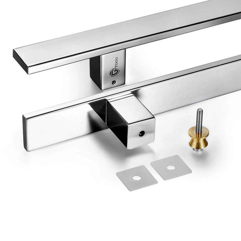 24 Inch Solid Stainless Steel Push Pull Door Handle Set With Heavy Duty Commercial Grade 304 Standoffs Ideal For Barn Doors And Glass Panels Mirror Polished Chrome Finish Durable Mounting And Weather Resistant Build, with mounting hardware
