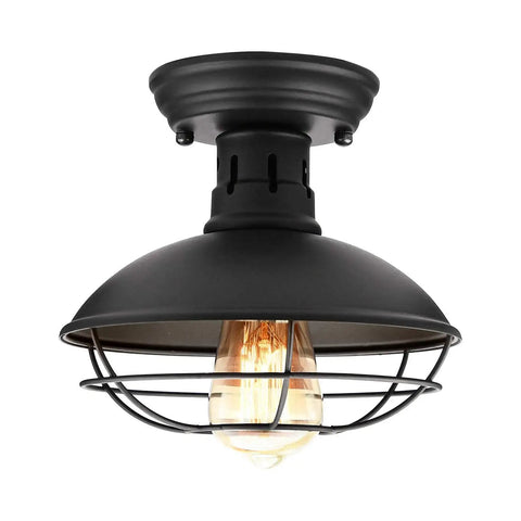 Industrial Farmhouse Ceiling Light Fixture With Metal Cage Shade Copper Finish Close To Ceiling Mount E26 Base For Hallway Kitchen Foyer Porch Rustic Black Metal Glow And Cozy Vibe