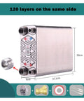 Heavy Duty 120 Plate Brazed Heat Exchanger Built With Food Grade SUS304 Stainless Steel And Pure Copper Core, side view with dimensions.