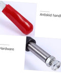 Close-up of Fast Locking Level Fastener Push Pull Clamp with red plastic antiskid handle and metal hardware for precise workpiece positioning.