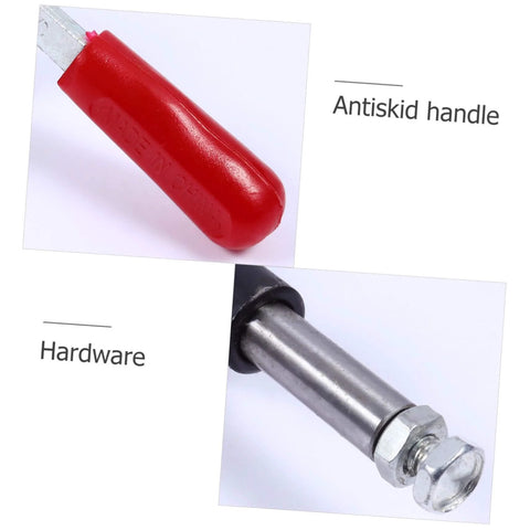 Close-up of Fast Locking Level Fastener Push Pull Clamp with red plastic antiskid handle and metal hardware for precise workpiece positioning.