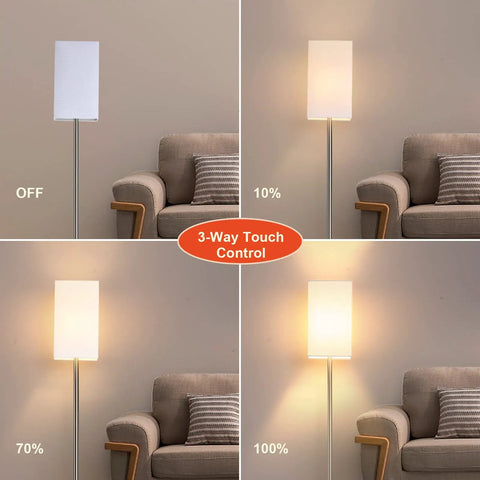 Tall Floor Lamp With Linen Shade For Living Room And Bedroom - Modern Standing Light with 3-way touch control in different brightness levels