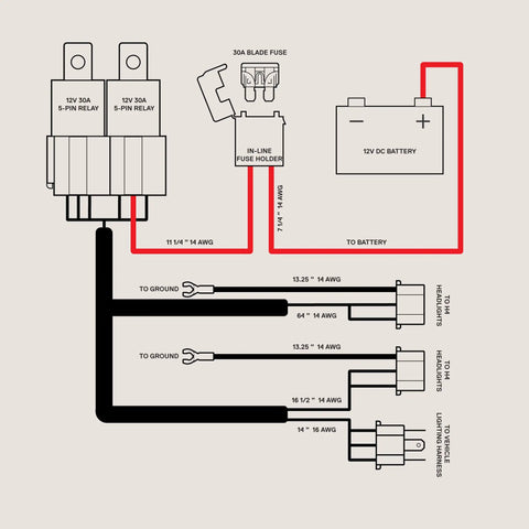 Diagram of Plug And Play H4 LED Headlight Wiring Harness Kit With Negative Switched Conversion and Fused Protection