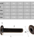 Diagram showing Ten Piece Baby Crib Bolts Replacement Hardware Kit With Flat Head Socket Screws M6 X 25mm dimensions and sizes.