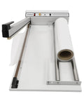 Heavy Duty Handheld Shrink Wrap Sealer Machine With 24 Inch Quick Cut Blade and Top Tier Adjustable Heat Gun exposed with plastic film roll.