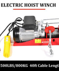 Built Tough 1500 Lb Overhead Electric Hoist Lift Crane For Garage Engine Work, red winch with remote control on white background
