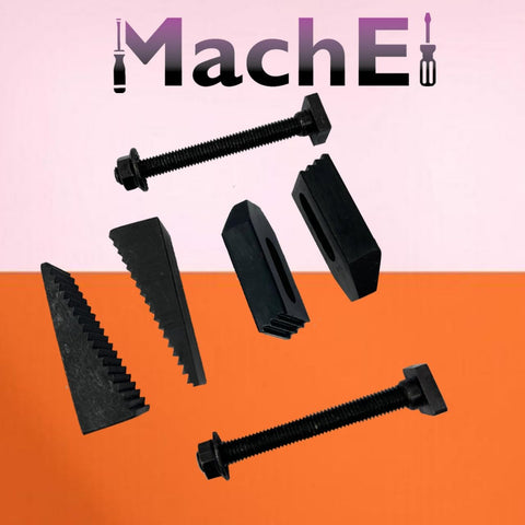 8mm Clamp Kit Set For HV4 And HV6 Rotary Tables Tool Steel Build Heavy Duty Workholding Pack laid out on orange backdrop