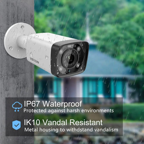 4MP PoE Bullet Security Camera With 5X Optical Zoom Motorized Lens 2.7-13.5mm shown in rainy outdoor setting