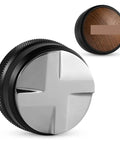 Adjustable Height Espresso Coffee Distributor Tool For Flawlessly Even Coffee Beds with premium 304 stainless steel and walnut grip.