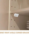20 Pack Plastic Corner Brackets For Furniture Shelves With 4-Hole Angle Braces And Cover installed under a cabinet shelf