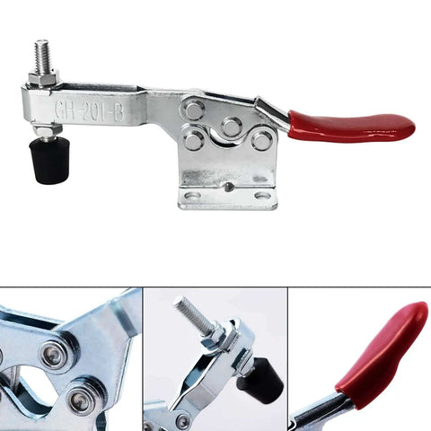 Beefy Heavy Duty Horizontal Toggle Clamp With Quick Release Large Hold Down Clamp with red handle and rubber pressure tip