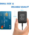UL Certified Video Doorbell Power Supply Adapter With a 26 Foot Cable held next to a credit card for size comparison